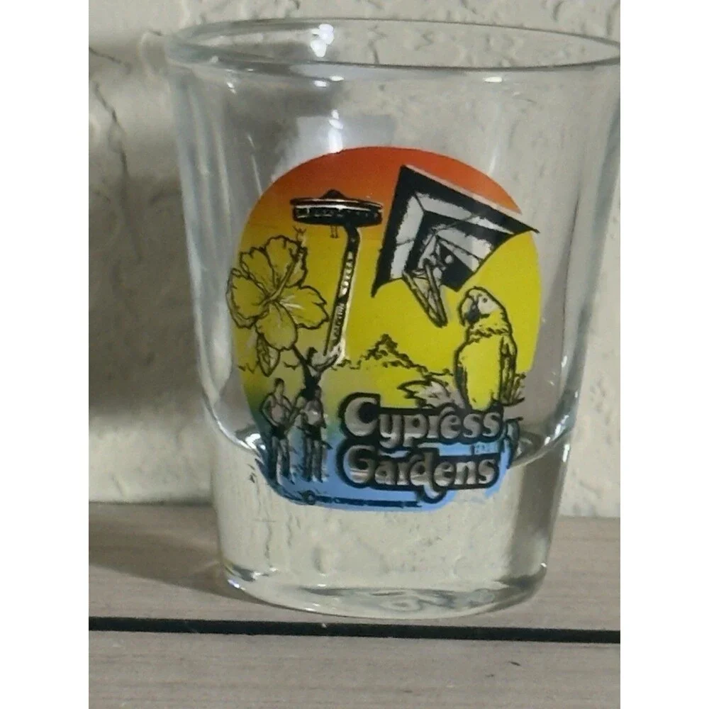 Vtg Souvenir Cypress Gardens Shot Glass 1980s